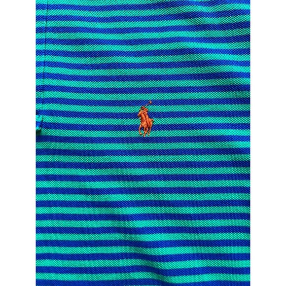Ralph Lauren Polo Golf Shirt Mens M Cotton Pony Logo Green Blue Stripes - Picture 3 of 8